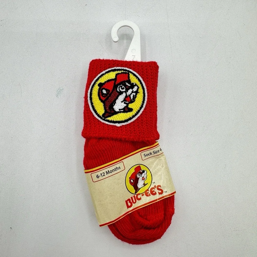 Red Buc-ee's Baby Infant Socks 6-12 Months Sock Size 4-5 1/2 USA Made